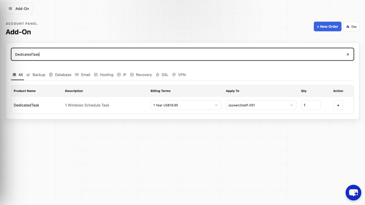Dedicated Task add-on in the current Account Panel