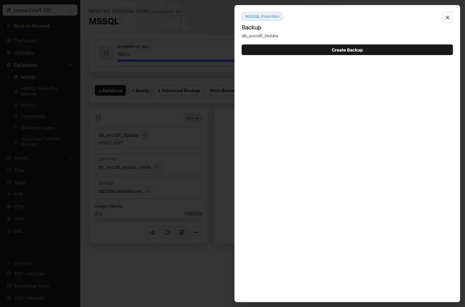 Current Hosting Control Panel screen