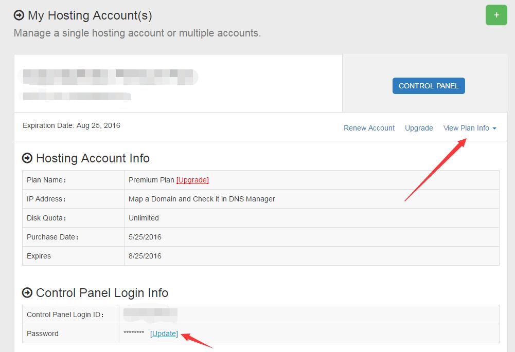 How to change control panel's password?